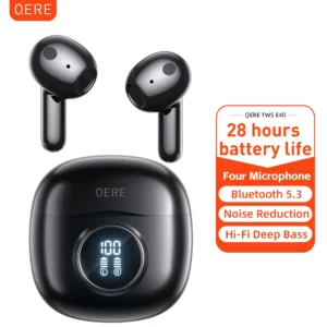 QERE-E40 Wireless Headphones, Bluetooth Earphones, 5.3,TWS HD Microphone, 13mm Driver,60ms Low Latency,4 Mics,