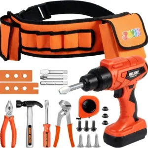 JOYFY 19Pcs Kids Tool Set Construction Belt & Electronic Drill Pretend Role Play Toddler Power Toy for Boys Girls