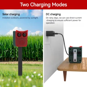 Solar Motion Sensor Alarm Waterproof Home Security Alarm Dog Barking&Gunshot Sound Deter Raccoons Deer Skunks Bears and Coyotes