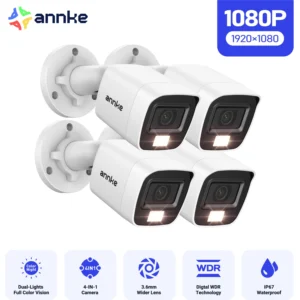 ANNKE 1080P HD-TVI Security Camera Kit 4PCS 2MP Bullet Outdoor Weatherproof Housing 66ft Super Night Vision Smart IR CCTV Camera