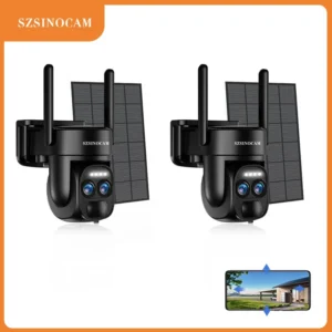 SZSINOCAM 2PCS WiFi PTZ Outdoor Wireless Solar IP Camera HD Video Surveillance Camera Long Time Standby Built-in Battery