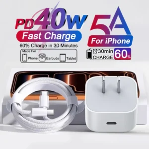 For Apple US Original 40W TypeC Quick Charger For iPhone 17 16 15 14 13 12 11 Pro Max X XS XR 8 Plus Fast Charging Adapter Cable